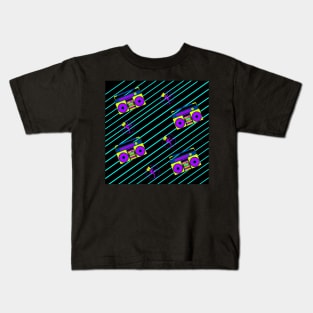 Graphic Design Pattern Boombox Cassette Tape 80s Neon Colors Kids T-Shirt